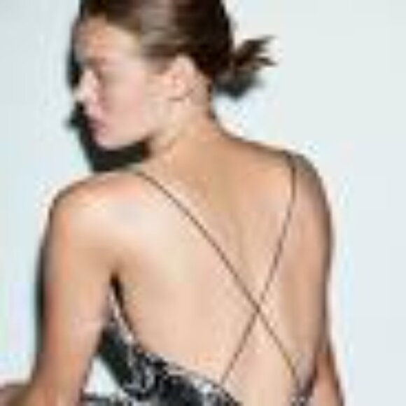 ZARA Collection Sequin Lace Slip Dress Midnight Black Size M - Picture 13 of 13